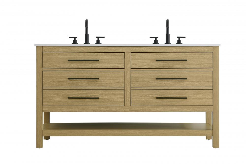 54 inch Double Bathroom Vanity in Honey Brown