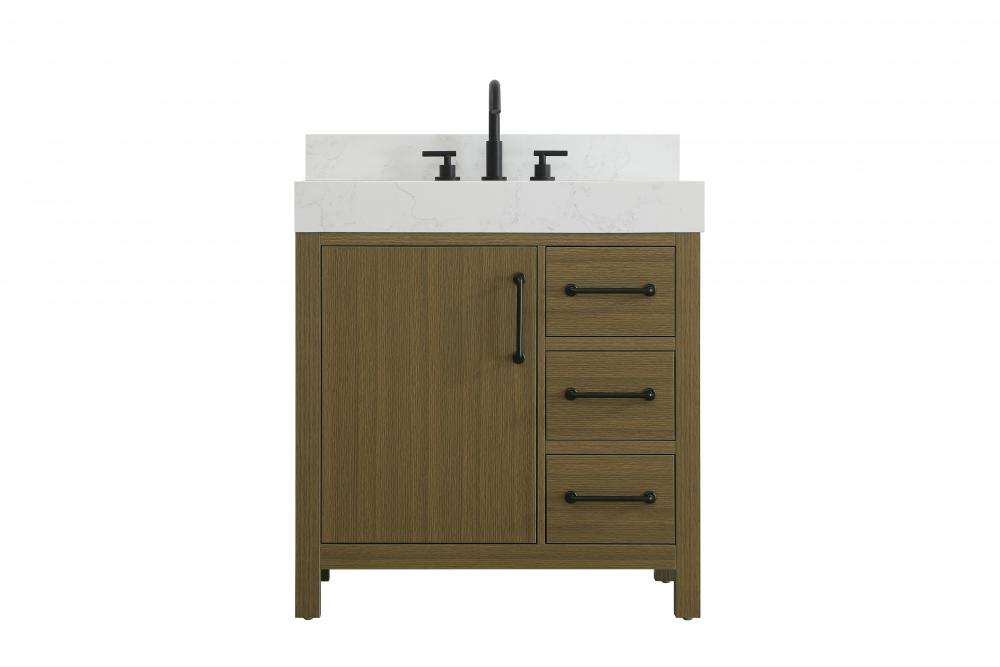 32 inch Single Bathroom Vanity In Chestnut Brown with backsplash