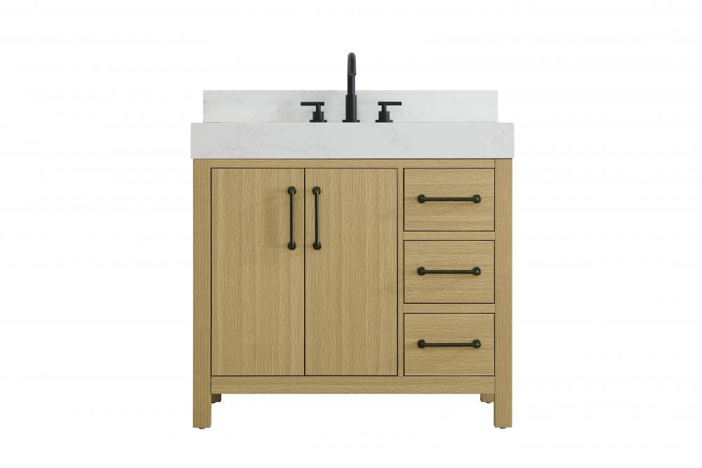 36 inch Single Bathroom Vanity In Honey Brown with backsplash