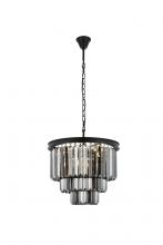 Elegant 1231D20MB-SS/RC - Sydney 9 Light Matte Black Chandelier Silver Shade (Grey) Royal Cut Crystal