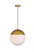 Elegant LD6048BR - Eclipse 1 Light Brass Pendant with Frosted White Glass