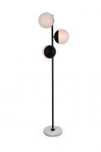 Elegant LD6158BK - Eclipse 3 Lights Black Floor Lamp With Frosted White Glass