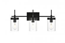 Elegant LD7319W24BLK - Benny 3 Light Black and Clear Bath Sconce