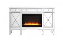 Elegant MF61060AW-F2 - Contempo 60 In. Mirrored Credenza with Crystal Fireplace in Antique White