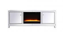 Elegant MF70172S-F2 - Reflexion 72 In. Mirrored Tv Stand with Crystal Fireplace in Antique Silver