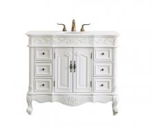 Elegant VF38842AW-VW - 42 Inch Single Bathroom Vanity in Antique White with Ivory White Engineered Marble