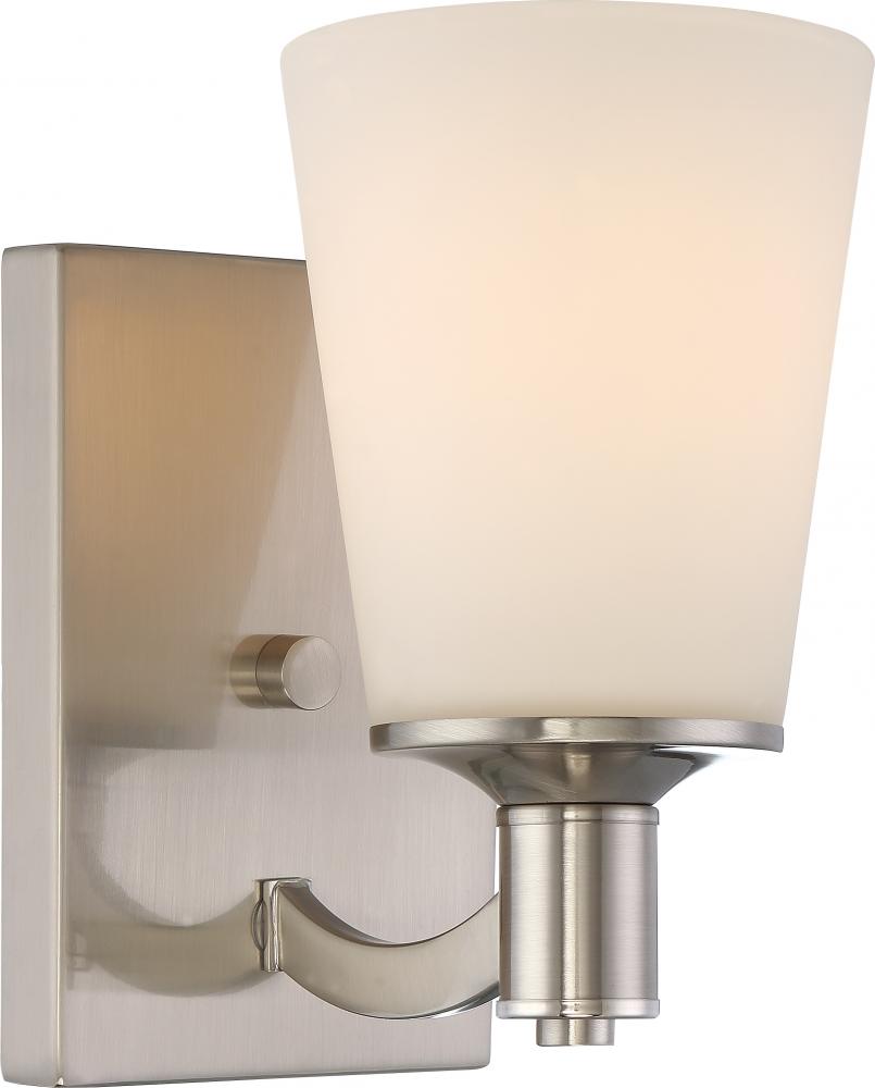 Laguna - 1 Light Vanity with White Glass - Brushed Nickel Finish