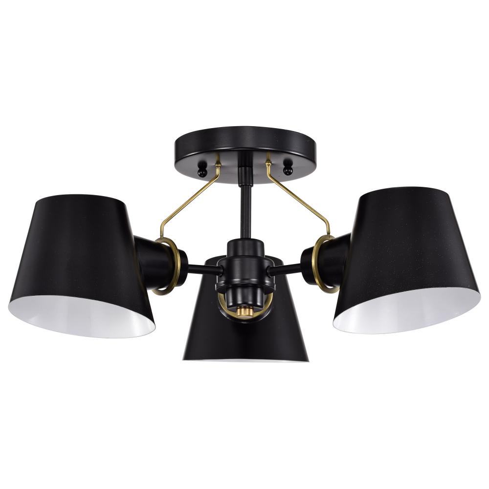 Baxter; 3 Light Semi-Flush; Black with Burnished Brass