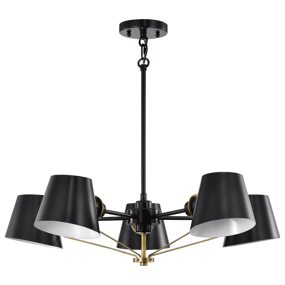 Baxter; 5 Light Chandelier; Black with Burnished Brass