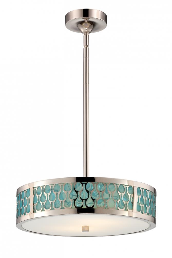 Raindrop - LED Pendant Fixture w/ Removable Aquamarine Insert - Polished Nickel