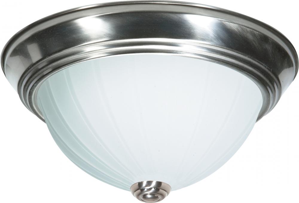 2 Light - 11" Flush with Frosted Melon Glass - Brushed Nickel Finish