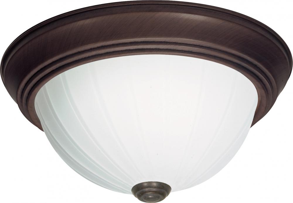 2 Light - 11" Flush with Frosted Melon Glass - Old Bronze Finish