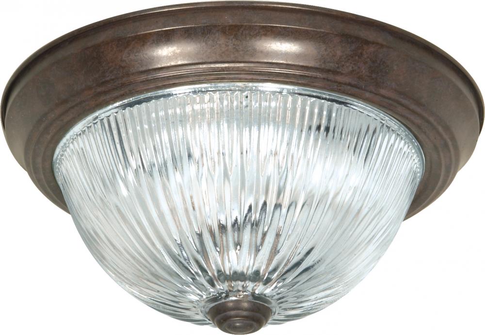 2 Light - 11" Flush with Ribbed Glass - Old Bronze Finish