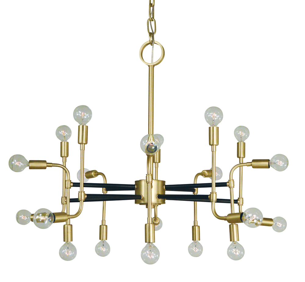 20-Light Satin Brass/Matte Black Fusion Chandelier