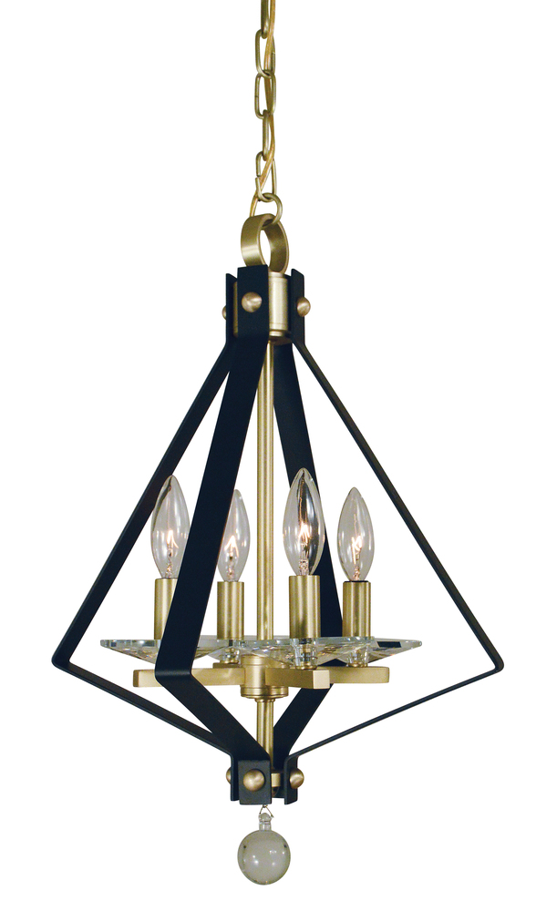 4-Light Satin Brass/Matte Black Ice Mini Chandelier