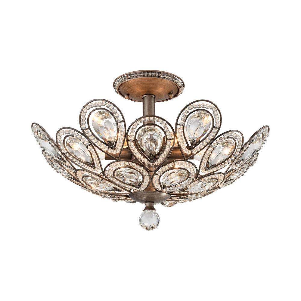 Evolve 6-Light Semi Flush in Weathered Zinc with Clear Crystal