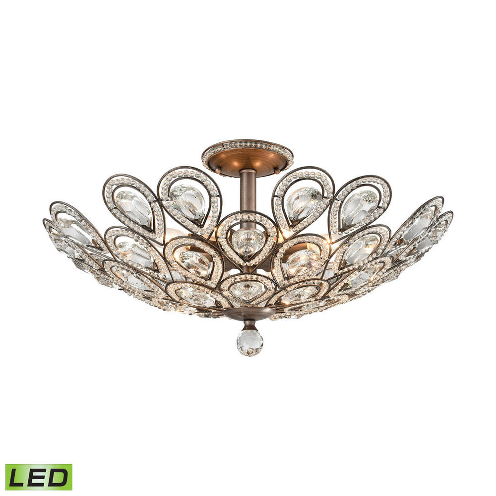 Evolve 8-Light Semi Flush in Weathered Zinc with Clear Crystal - Includes LED Bulbs