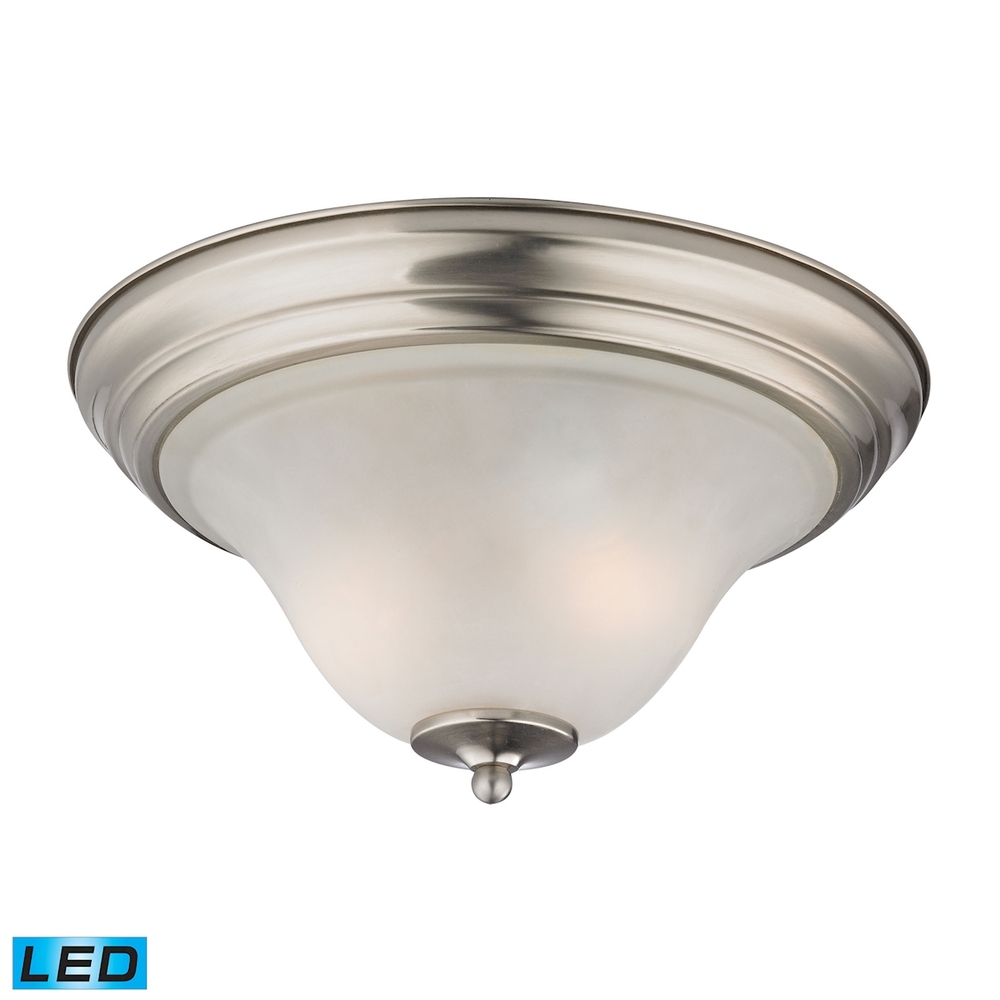 Thomas - Kingston 2-Light Flush Mount in Brushed Nickel with White Glass - Includes LED Bulbs